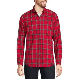 NEW Lands' End Men's L Red Plaid Long Sleeve No Iron Twill Shirt 100% Cotton